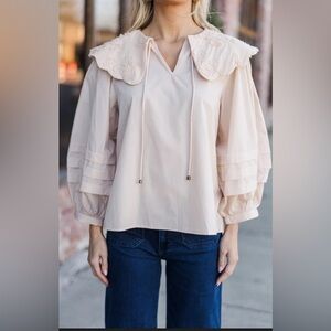 NEW Entro Embroidered Collar Peasant Blouse Size S